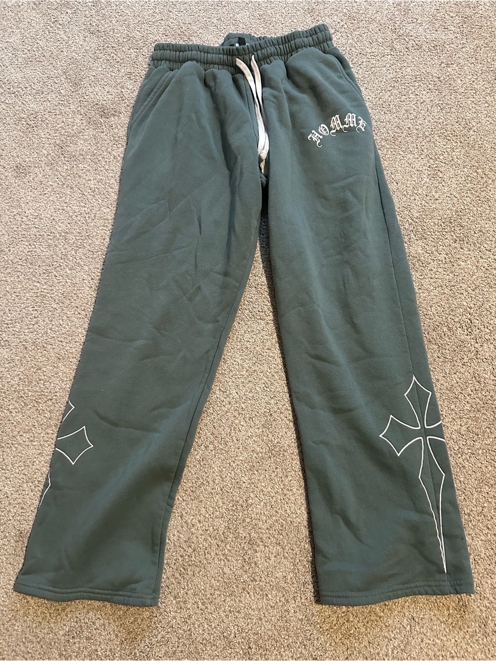 Dark Green Graphic Kids Sweatpants with Drawstring